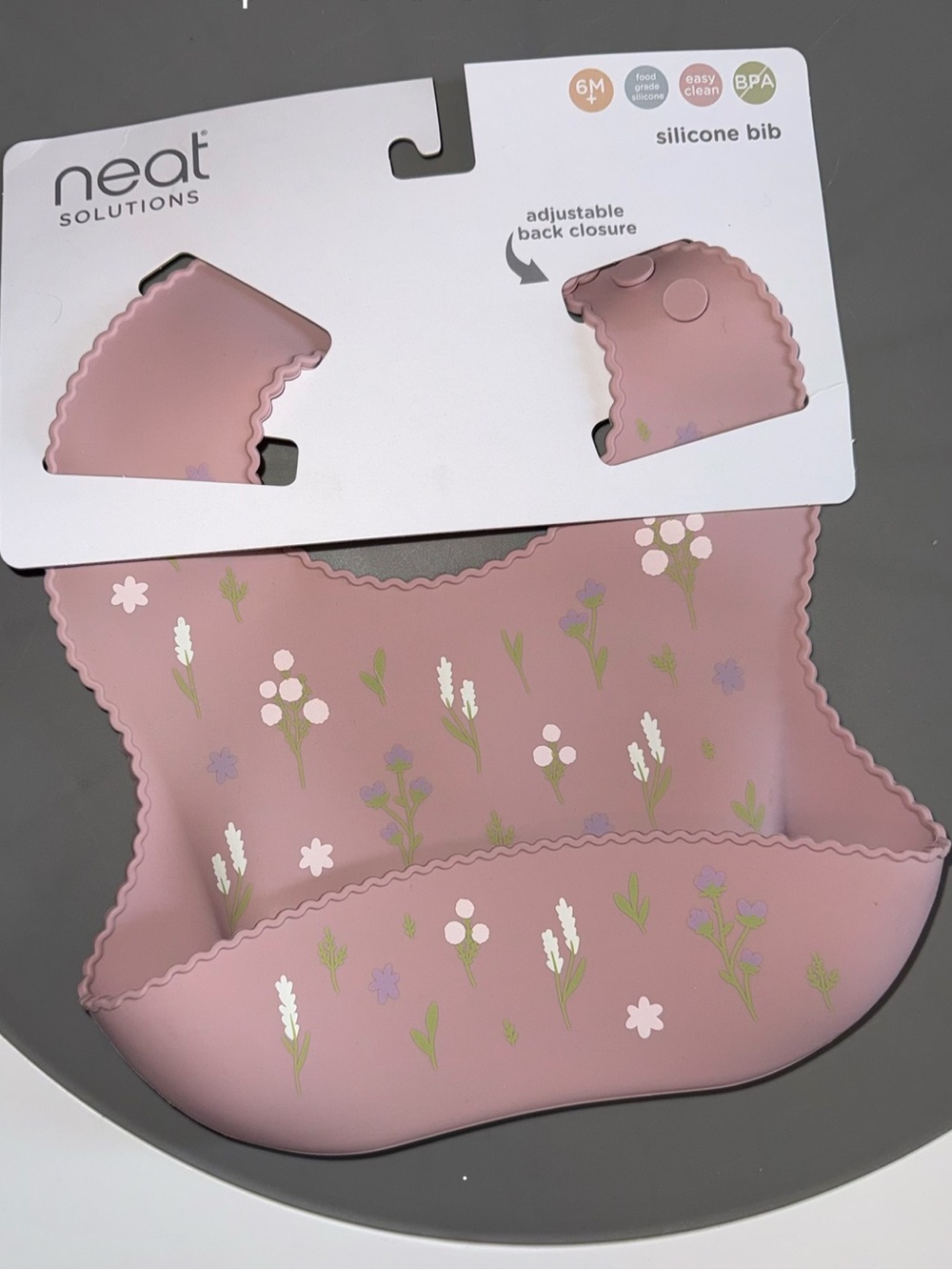 Neat Solutions Pink Floral Silicone Bib for Baby